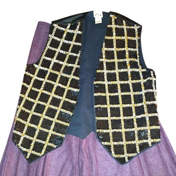 VTG 90s Black White Gold Sequins Beaded Checkered Formal Vest Medium - Picture 6 of 16